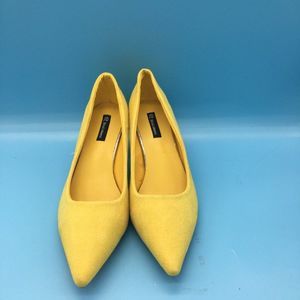 Yellow Women Low Kitten Heel Pumps Pointed Toe Dress Shoes